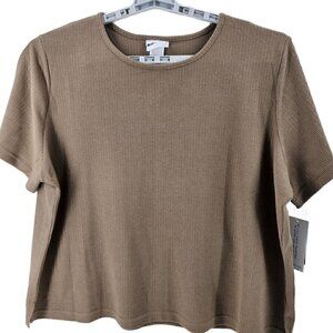 BonWorth Mocha Waffle Print Round Neck Short Sleeve Tee NWT Size 2XL Petite